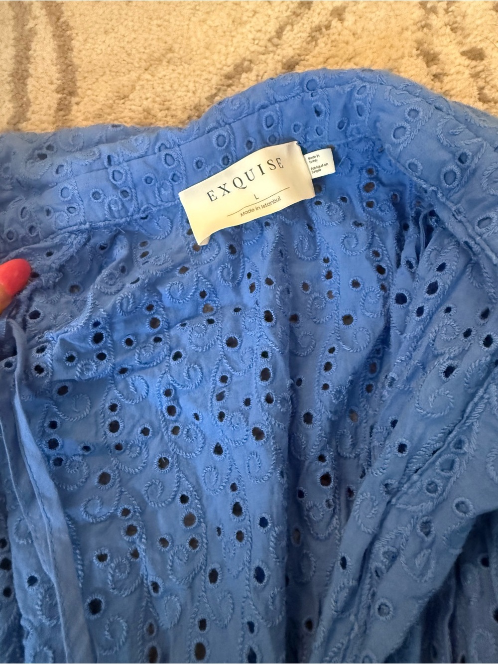 Exquise Anthropologie Blue Eyelet Button-Front Dress - Picture 2 of 2